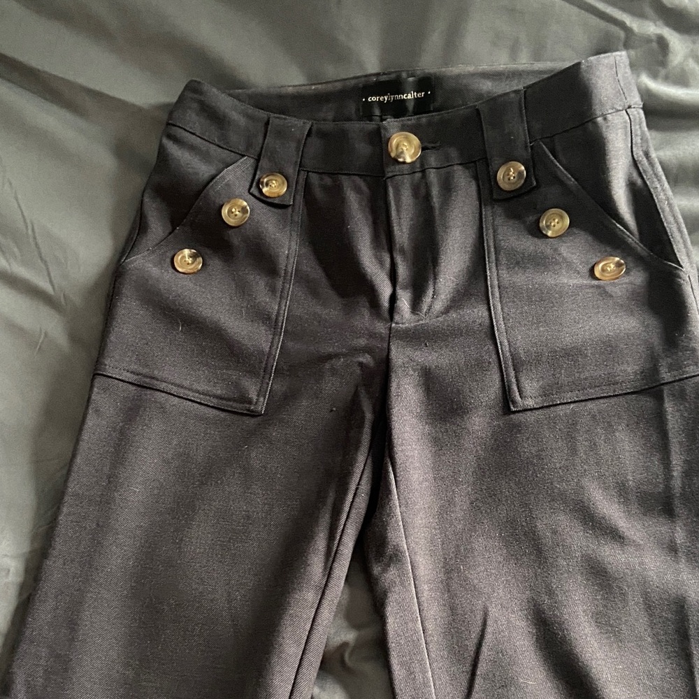 Anthropologie Grey Pants with Sailor Buttons
